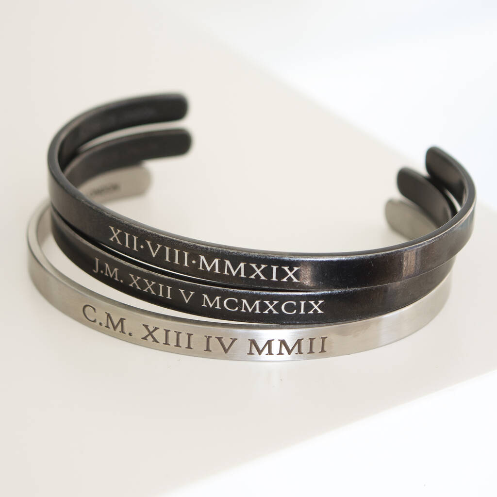 Men's Silver Engraved Bracelet By Florence London