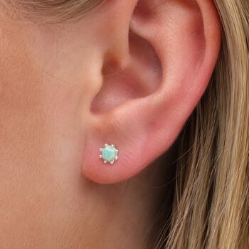 4mm Sterling Silver Aqua Opal Stud Earrings, 2 of 8