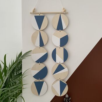 Blue And White Geometric Plywood Wall Hanging Art, 3 of 8
