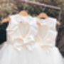 Duchess Satin Flower Girl Dress – Heart Back Tulle Gown Handmade In UK, thumbnail 5 of 11
