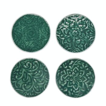 Set Of Four Floral Coasters In Green, 2 of 2