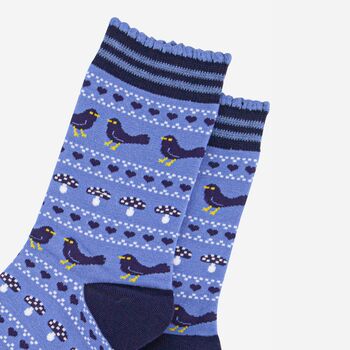 Blackbirds Fair Isle Women's Bamboo Socks Blue, 2 of 4