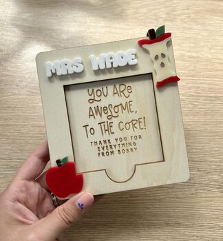 Personalised End Of Term Thank You Teacher Or Teacher's Assistant School Gift : Custom Post It Note Holder With Apple, 2 of 2