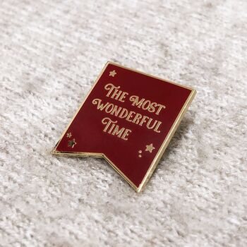 The Most Wonderful Time Red Enamel Pin Badge, 3 of 11
