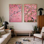 Set Of Two Chinoiserie Pink Floral Bird Art Prints, thumbnail 1 of 4