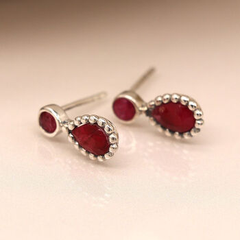 Sterling Silver Teardrop Ruby Stud Earrings, 2 of 9