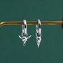 Sterling Silver Mismatched Bull Skull And Bird Skull Hoop Earrings, thumbnail 1 of 12