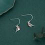 Enamel Robin Bird Drop Hook Earrings In Sterling Silver, thumbnail 11 of 12