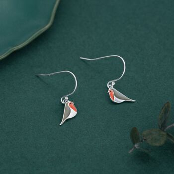 Enamel Robin Bird Drop Hook Earrings In Sterling Silver, 11 of 12