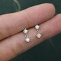 Sterling Silver Tiny Double Aurora Ab Cz Dangle Stud Earrings, thumbnail 6 of 12