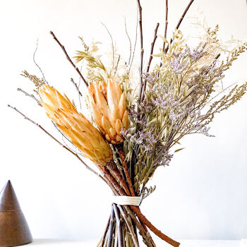 Dried Oat And Ruscus Bouquet With Proteas, 4 of 5