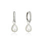 Diamond Style Large Pearl Drop Hoop Earrings, thumbnail 2 of 11