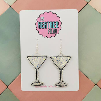 Martini Glass Glitter Resin Earrings / Espresso Martini Lover Gift Dirty Martini Jewellery / Bachelorette Party Accessory Fun Cocktail Statement / James Bond Style Jewellery Sophisticated Party Gift, 2 of 10