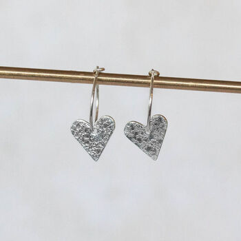 Sterling Silver Textured Heart Charm Hoops, 6 of 10