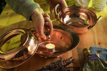 Solid Copper Massage Oil Warmer Pot Set – Spa Tool, 3 of 4