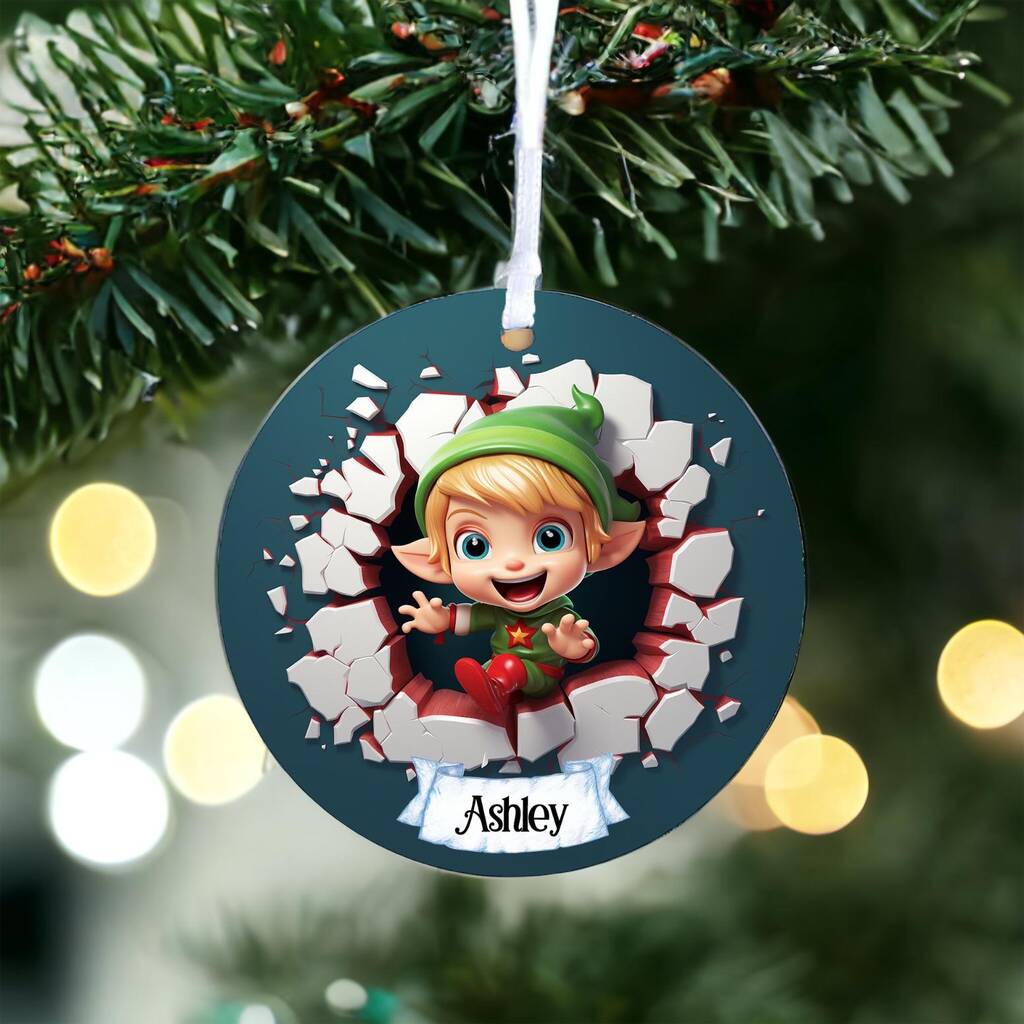 Personalised Elf Christmas Bauble Decoration O