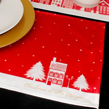 Christmas Table Place Mats Red Village Four Pack, 5 of 5