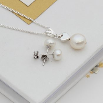 White Pearl Pendant With 6mm Stud Set, 6 of 11