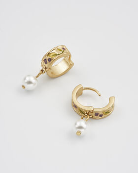 Blackberry Bramble Pearl Drop Gold Huggie Earrings, 4 of 8