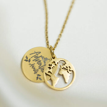 Personalised 'Adventure Awaits' World Map Necklace, 5 of 11