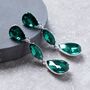 Green Triple Tear Drop Crystal Earrings, thumbnail 1 of 3