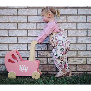 Personalised Wooden Toy Pram In Three Colours, 2 of 4
