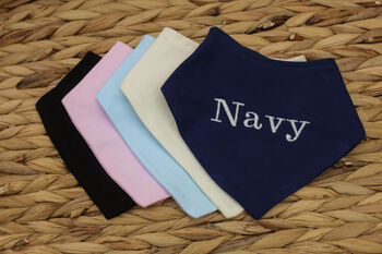 Navy Blue Embroidered Cotton Baby Bandana Bib, 2 of 8