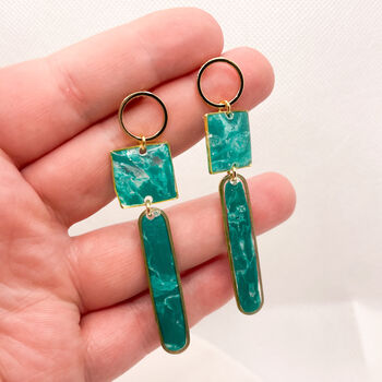 Green Geometric Stud Statement Earrings, Clay And Resin, 8 of 10