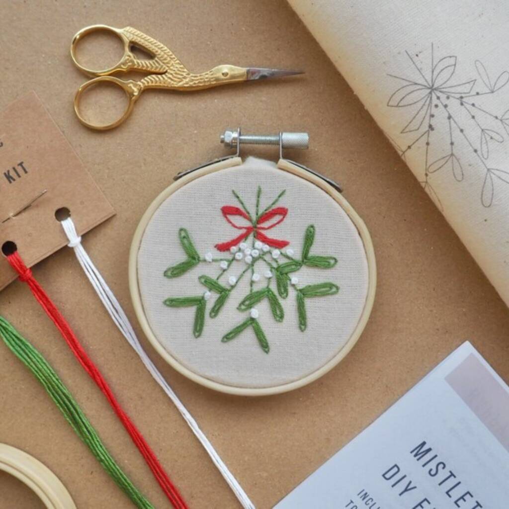 Christmas Mistletoe Embroidery Kit By Thimble and Fabric ...