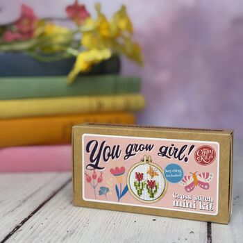 You Grow Girl! Mini Matchbox Cross Stitch Kit, 5 of 6