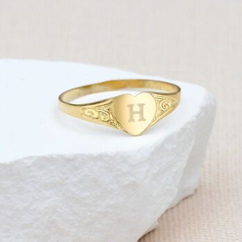 Personalised 9ct Yellow Gold Heart Signet Pinky Ring, 2 of 5