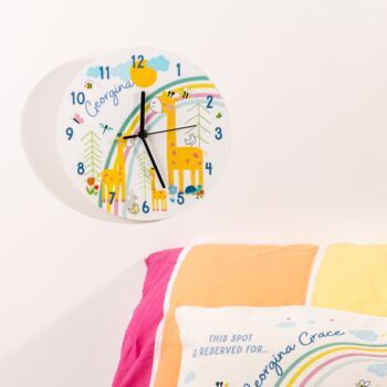 Giraffe Themed Personalised Nursery Bedroom Clock, 2 of 5