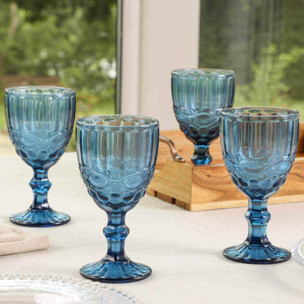 Sapphire Blue Footed Glass Wine Goblets By Dibor | notonthehighstreet.com