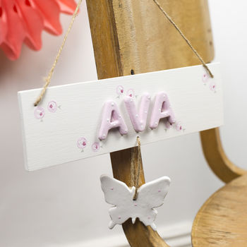 Personalised Name Sign Door Plaque With Butterfly, 2 of 3