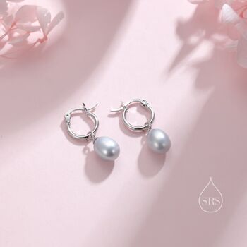 Natural Freshwater Pearl Huggie Hoop Earrings In Sterling Silver, 7 of 11