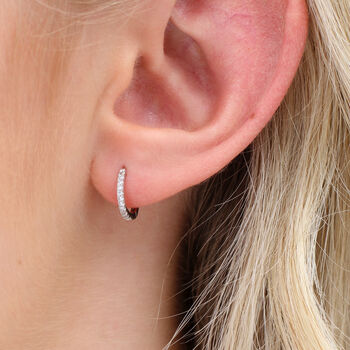 Sterling Silver And Crystal Huggie Hoop Earrings, 2 of 6