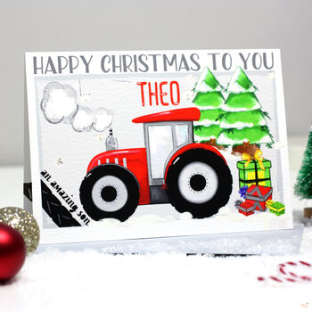 Personalised Red Tractor Christmas Card, 2 of 6