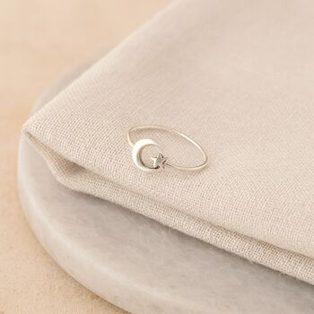 Sterling Silver Adjustable Moon And Star Open Ring, 4 of 8