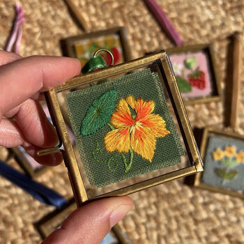 Nasturtium Hand Embroidered Framed Keepsake, 6 of 6