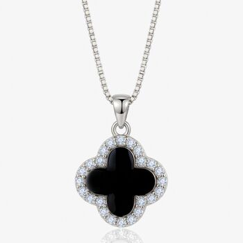 Sterling Silver Black Clover Necklace, 2 of 4