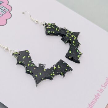 Bat Glitter Halloween Resin Earrings, 2 of 4