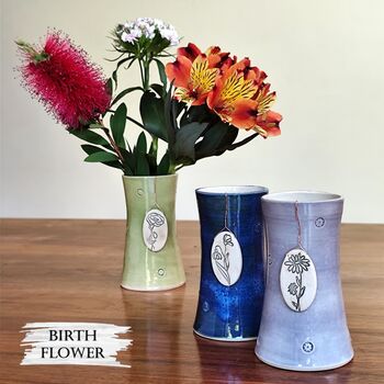 Birth Flower Pottery Gift Handmade Vase Birth Month, 6 of 9