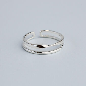 Sterling Silver Simple Double Band Adjustable Ring, 2 of 5