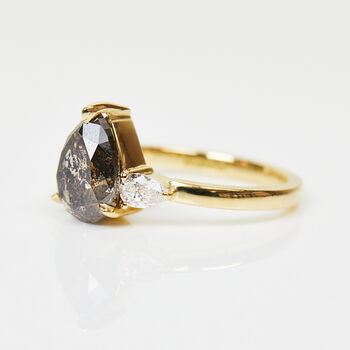 Pear Shape Black Salt And Pepper Diamond Ring, 3 of 7