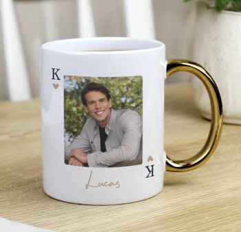 Personalised King And Queen Photo Gold Handle Mugs, 3 of 4