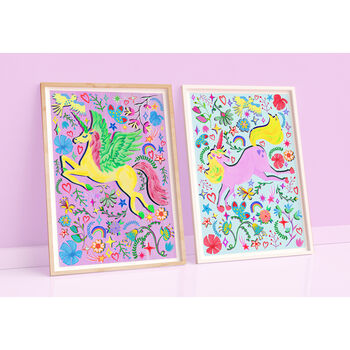 Lilac Unicorn Nursery Print Set – Set Of Two Or Three Whimsical Wall Art Prints, 6 of 12