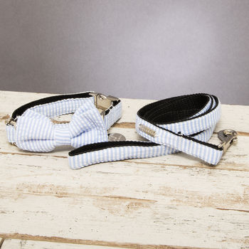 The Putney Blue Striped Dog Collar Bow Tie And Lead Set, 2 of 6