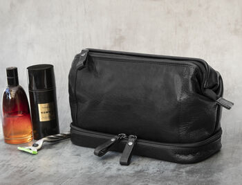 Personalised Leather Toiletry Wash Bag Men's Gift, 4 of 12