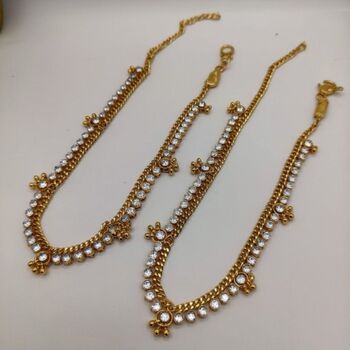 Gold Plated Crystal Braided Dangle Charm Anklet, 2 of 3