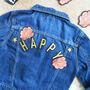 'Happy' Embroidered Kids Denim Jacket, thumbnail 2 of 5